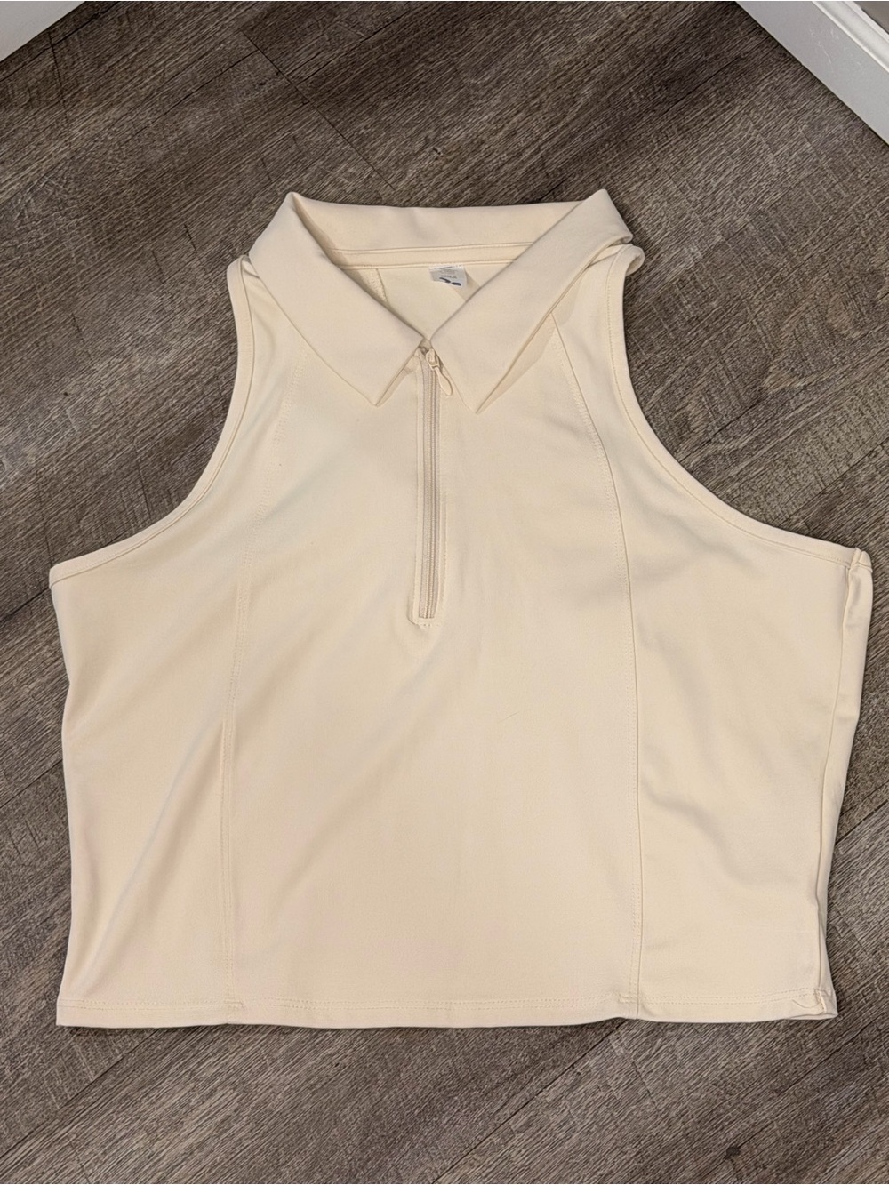 Old Navy Cream Sleeveless Cropped Polo Zip Tank